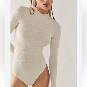 Free People Textured Cream Bodysuit